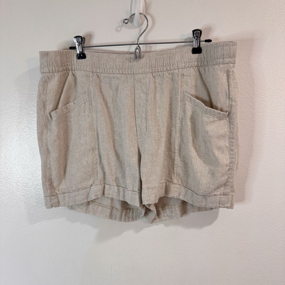 Old Navy Shorts L Flax Linen Blend Tan Beige Pull On Pockets Comfy Lagen